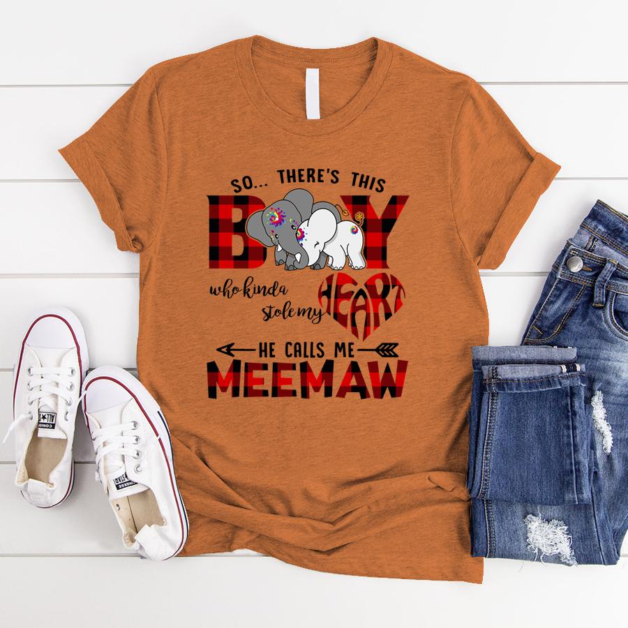 So There This Boy Calls Me Meemaw Elephant Cute Family Customize Personalized T-Shirt, Hoodie Adult, Kid, Unisex