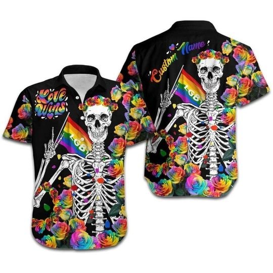 Aloha Love Wins Lgbt Skeleton Roses Hawaii Shirt For Men And Women Ha91052