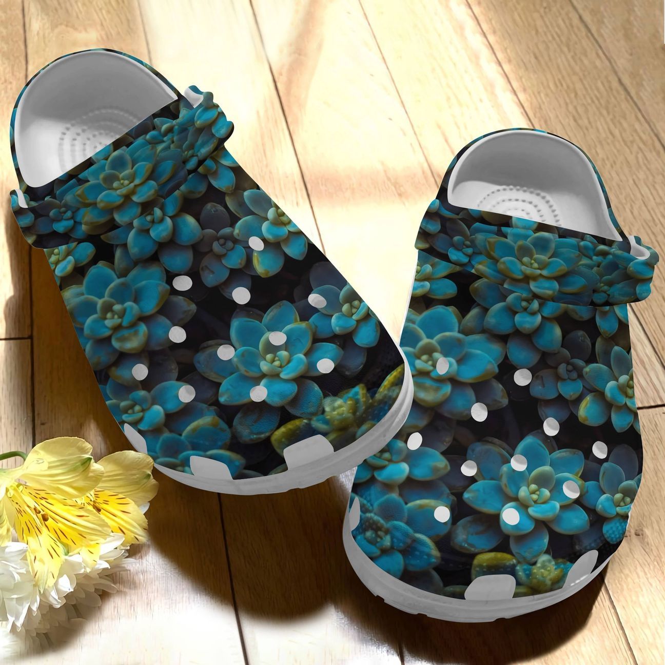 Succulent Personalize Clog, Custom Name, Text, Fashion Style For Women, Men, Kid, Print 3D Blue Succulents