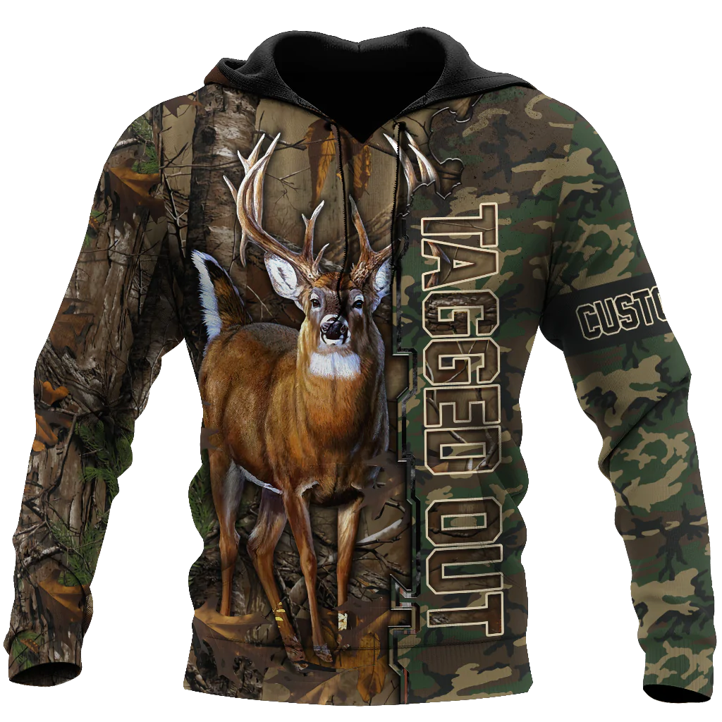 Custom Name Hunting Hoodie, 3D Full Print Deer Hunting Camo Pattern Hoodie, Hunter Gift