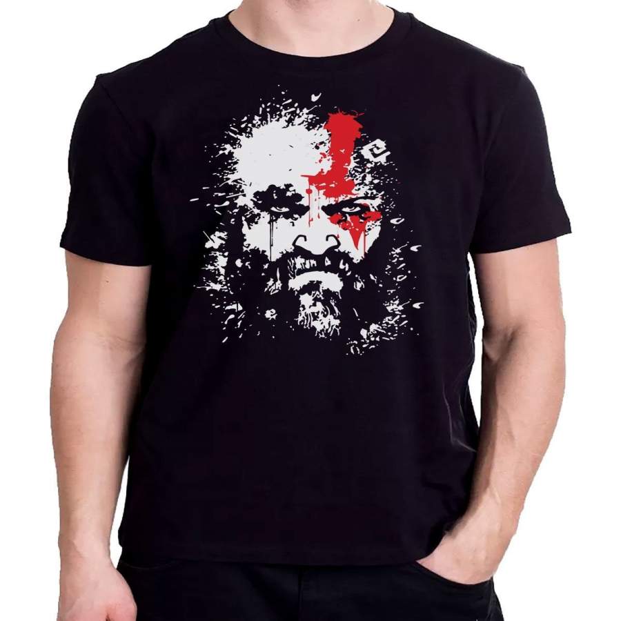 Old Man Kratos God Of War Men’S Gaming Geek T-Shirt – Splat Effect
