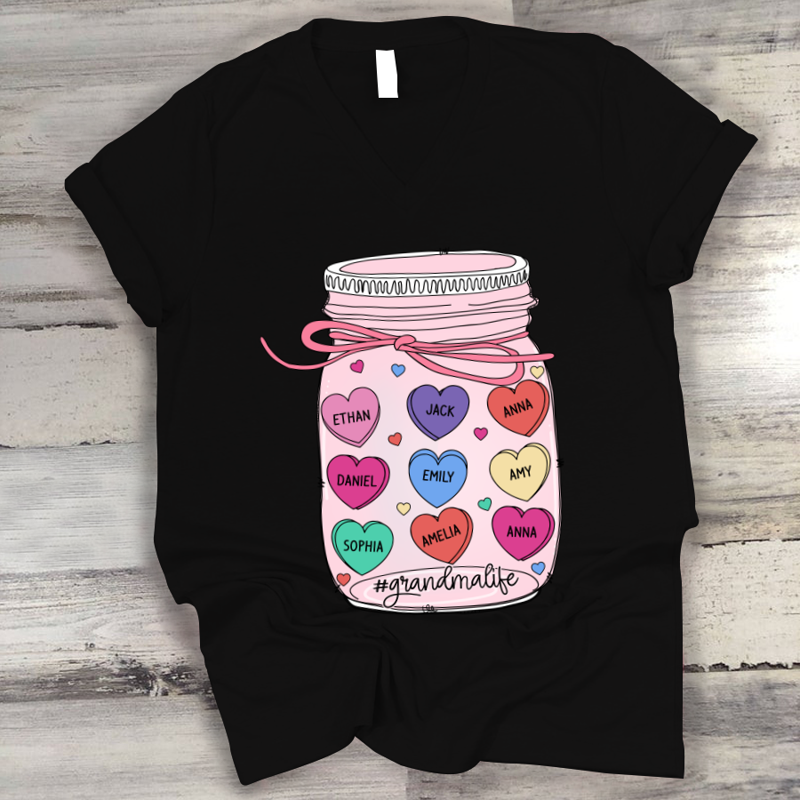 Grandma And Grandkid’S Hearts Valentine V-Neck