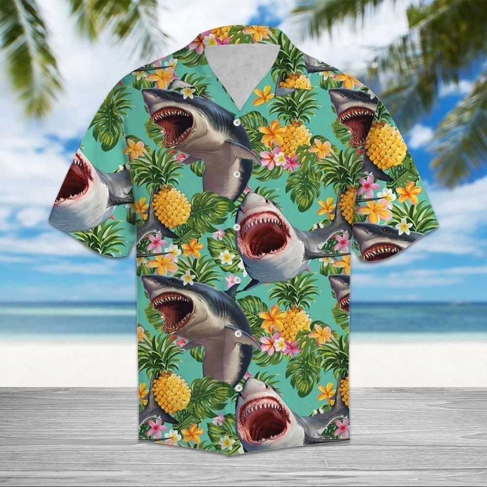 Tropical Pineapple Shark Aloha Hawaiian Shirt Colorful Short Sleeve Summer Beach Casual Shirt For Men And Women