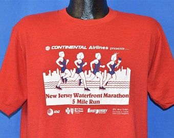 80s New  Waterfront Marathon Runners Skyline T-shirt  Vintage Tee 3978