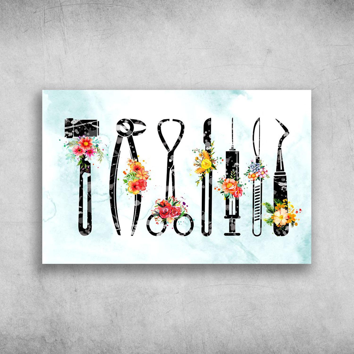 Surgical Technologist Community And Beautiful Flower Poster Print Wall Art Canvas Wall Decor