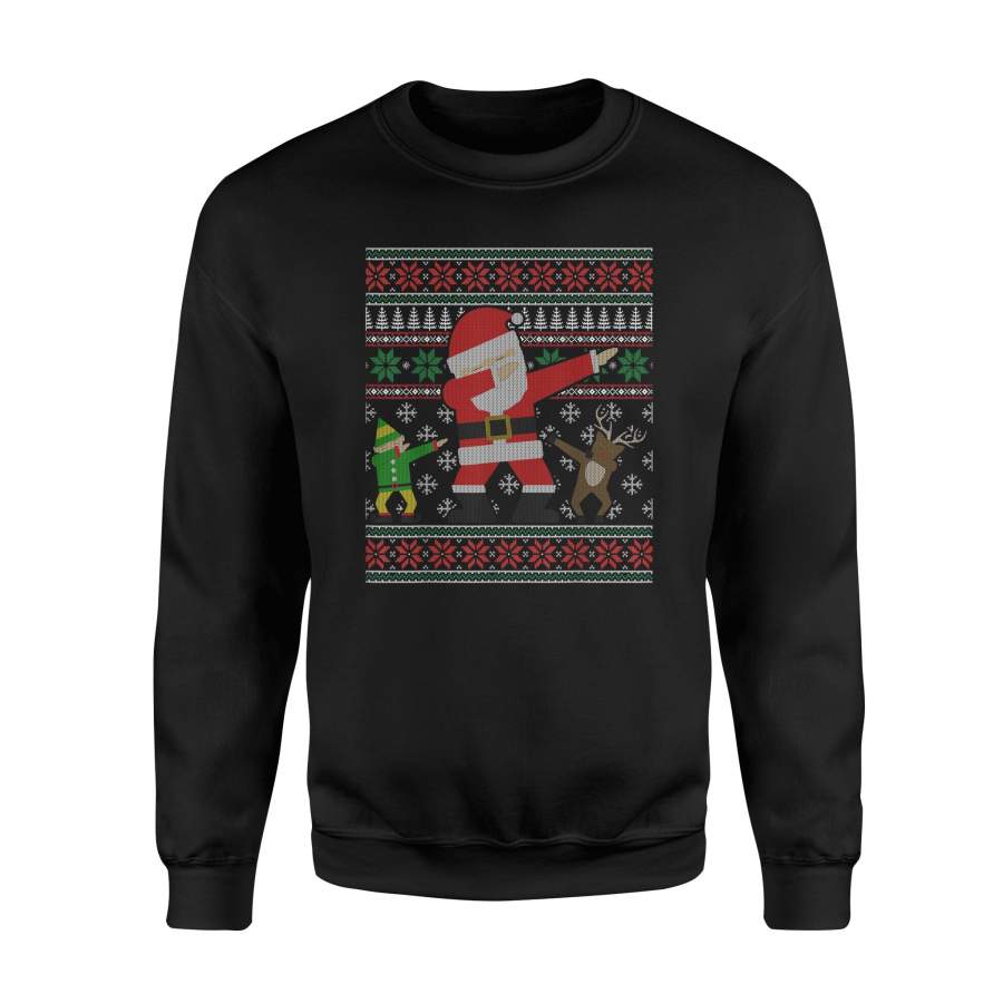 Dabbing Santa Ugly Christmas Sweater T-Shirt Elf Reindeer – Standard Fleece Sweatshirt