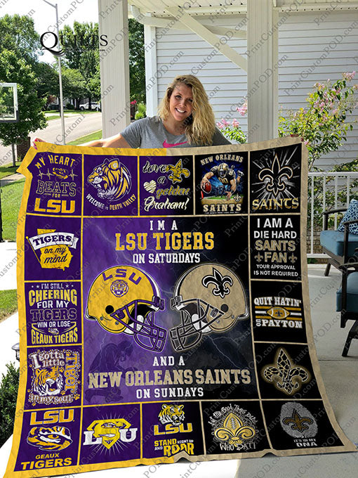 Bl  Lsu Tigers & New Orleans Saints Quilt Blanket