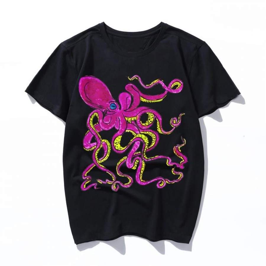 octopus Summer Tops 2019 3XL Plus Size men T Shirt Women Cotton T-Shirt Cartoon Print Short Sleeve Funny Cute Tee tshirt male/female