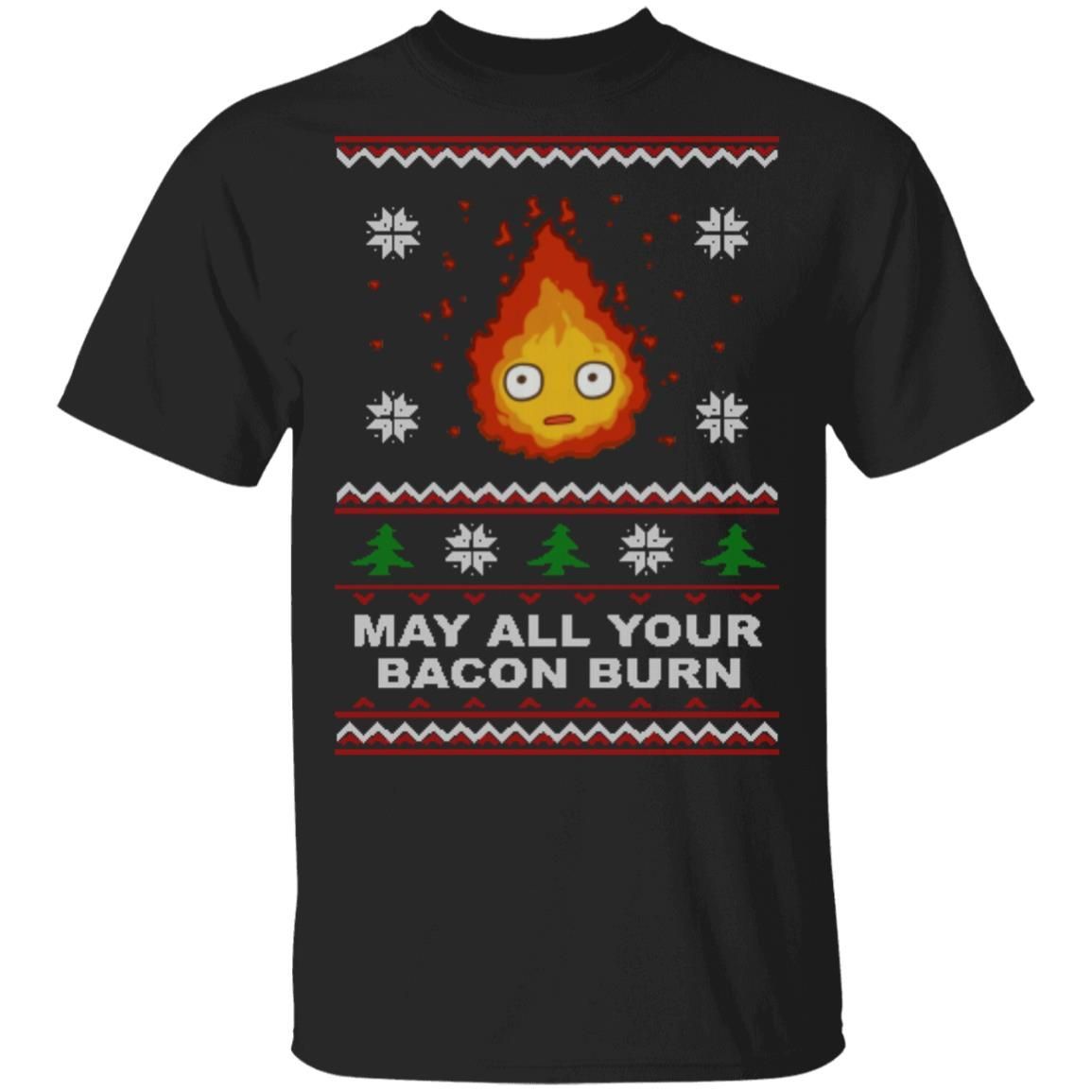 Studio Ghibli Calcifer May All Your Bacon Burn Hows Moving Castle Ugly Christmas Sweatshirt