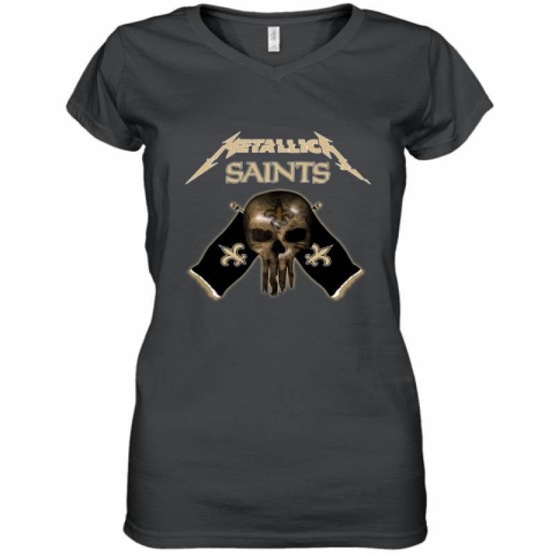 Metallica New Orleans Saints Skull Flag Shirt Women's V-Neck T-Shirt