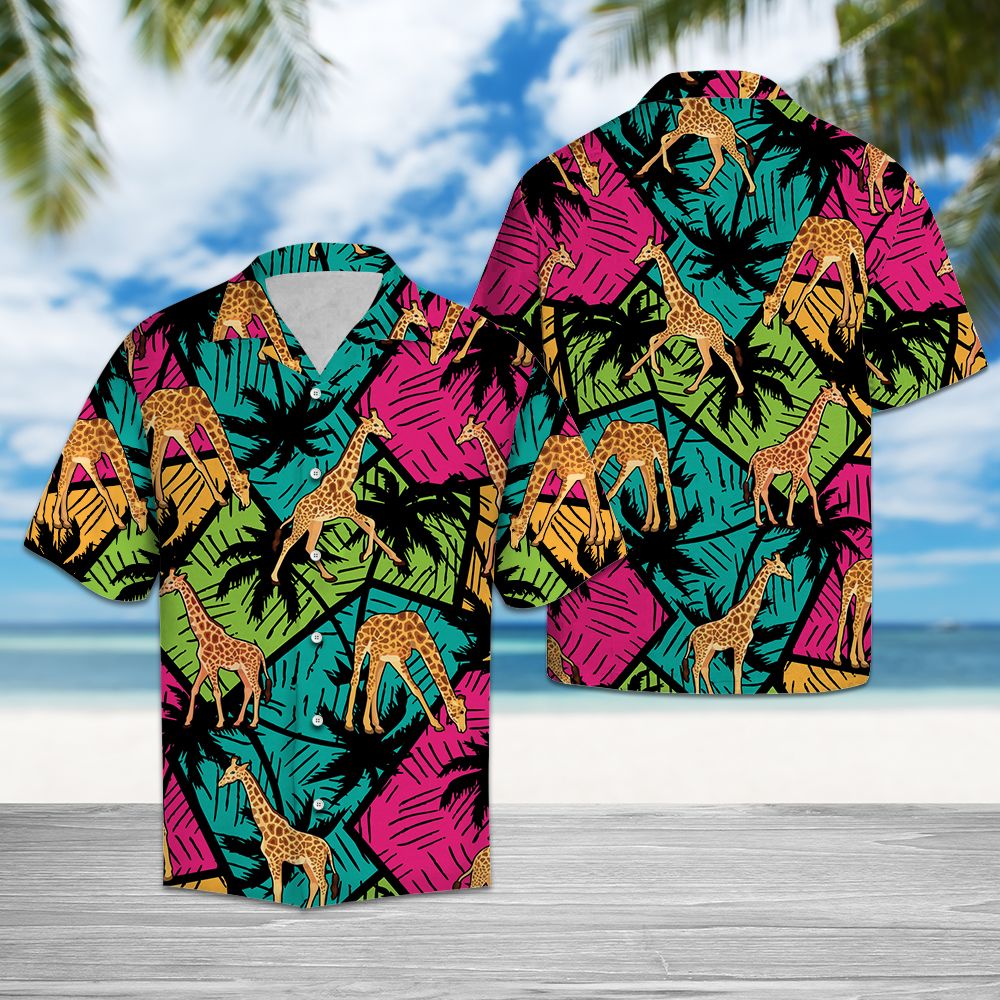 Giraffe Coconut Palm Tree Hawaii Shirt Ha52754