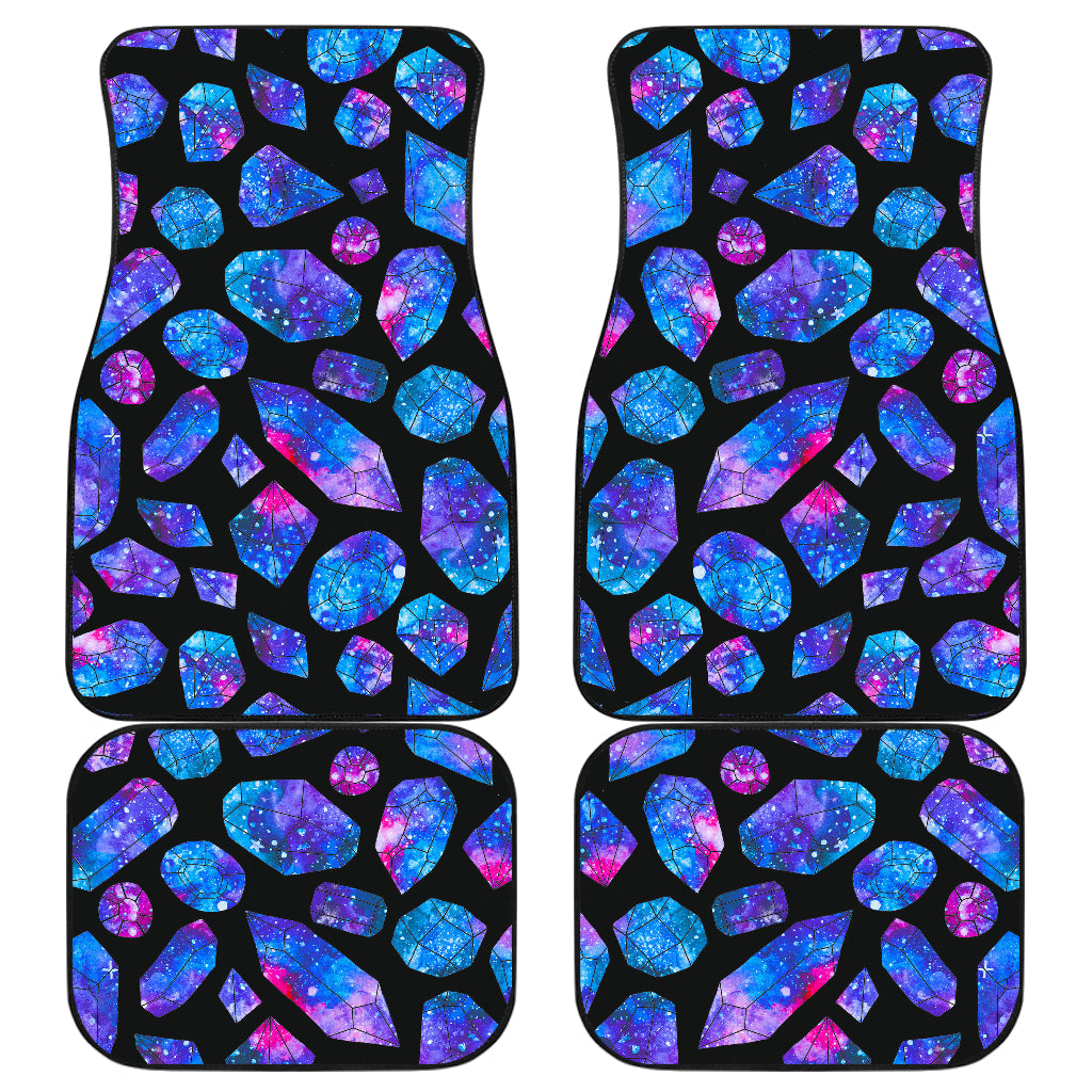 Blue Crystal Cosmic Galaxy Space Print Front And Back Car Floor Mats, Front Car Mat