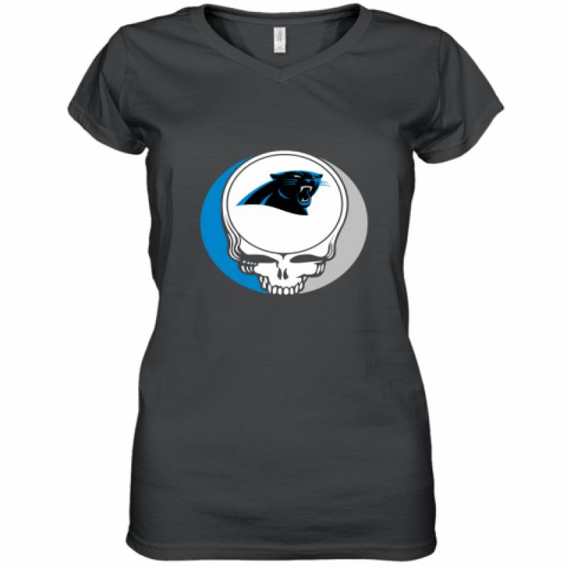 Halloween Skull Funny Football Team Carolina Panthers Women's V-Neck T-Shirt