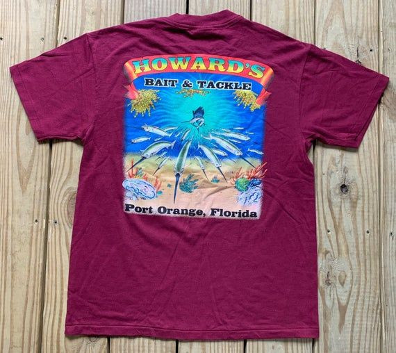 Vintage 90S Howard S Bait Tackle Port Orange Florida Burgundy Shirtedium Shirt