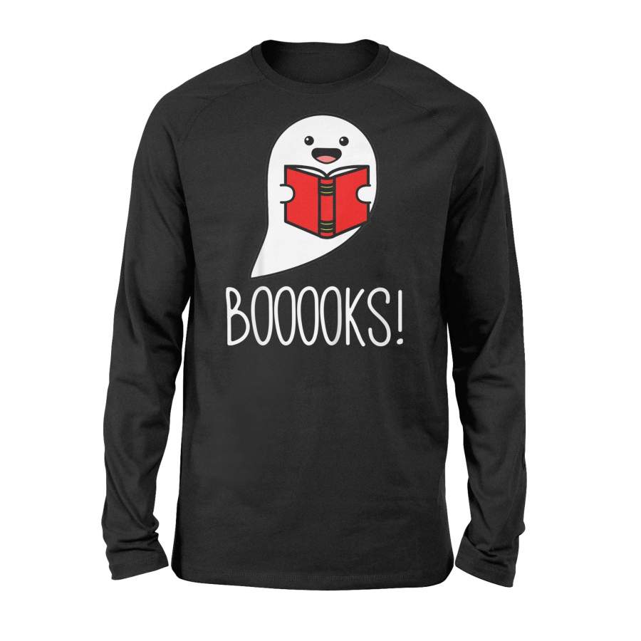 Booooks, Funny Halloween, Cute Ghost Reading Library Books png – Standard Long Sleeve