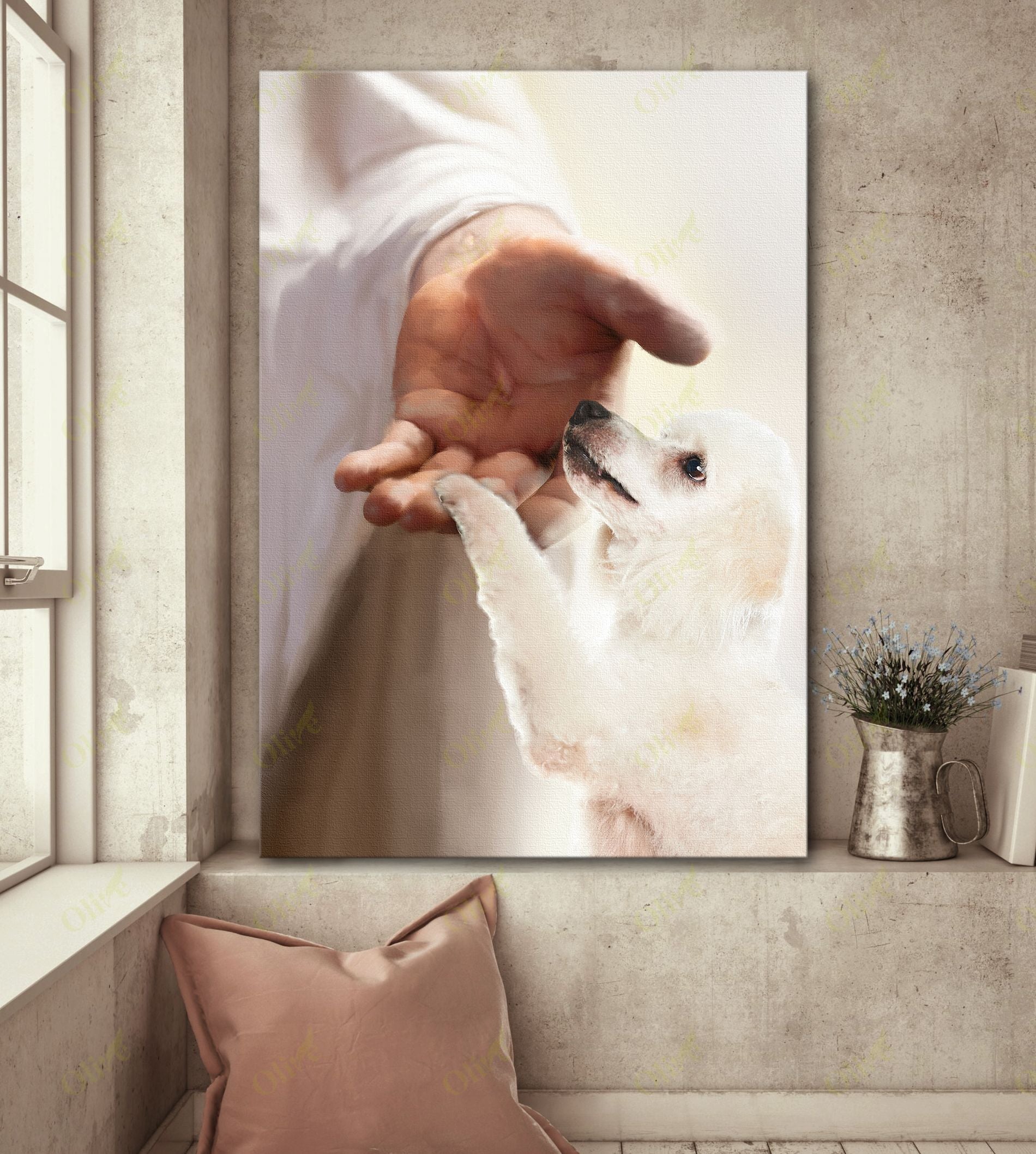 White Poodle – Take My Hand Canvas Wall Art Home Decor Custom