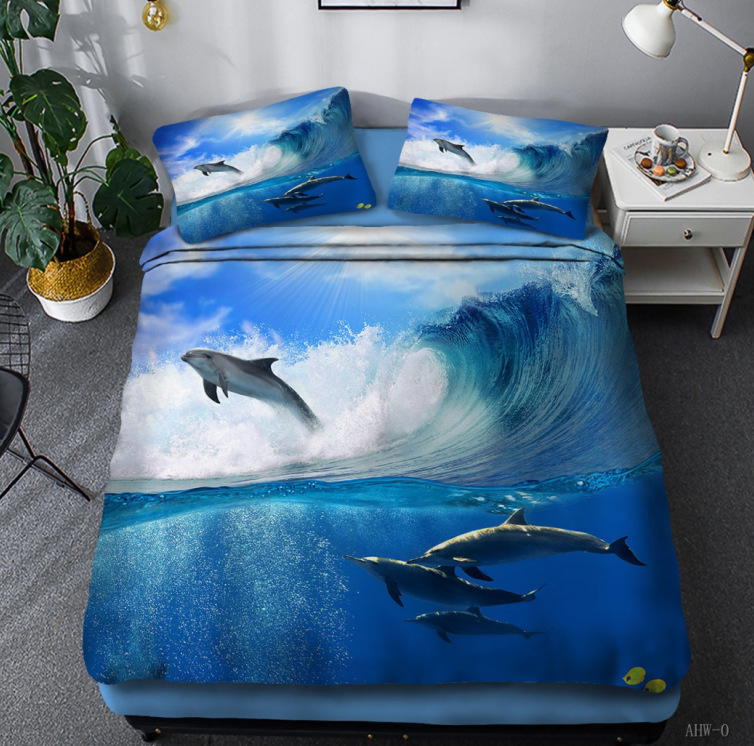 3D Bedding Set Sea Dolphin Blue Duvet Cover Bedoom Bedclothes Pillowcases Bed