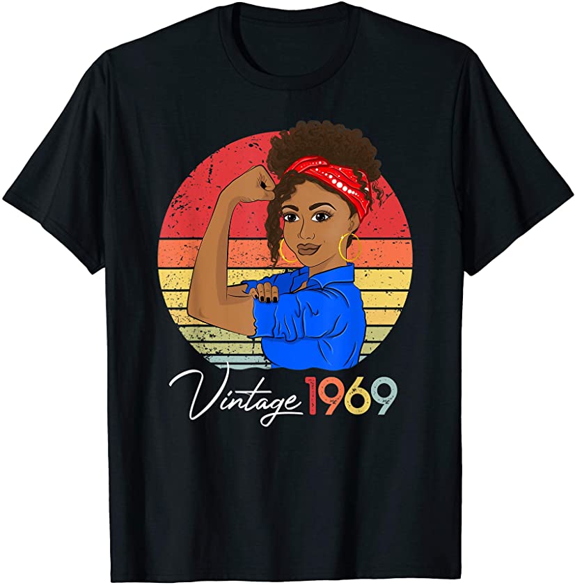 Vintage 1969 Black Girl Afro African American 51th Birthday T-Shirt