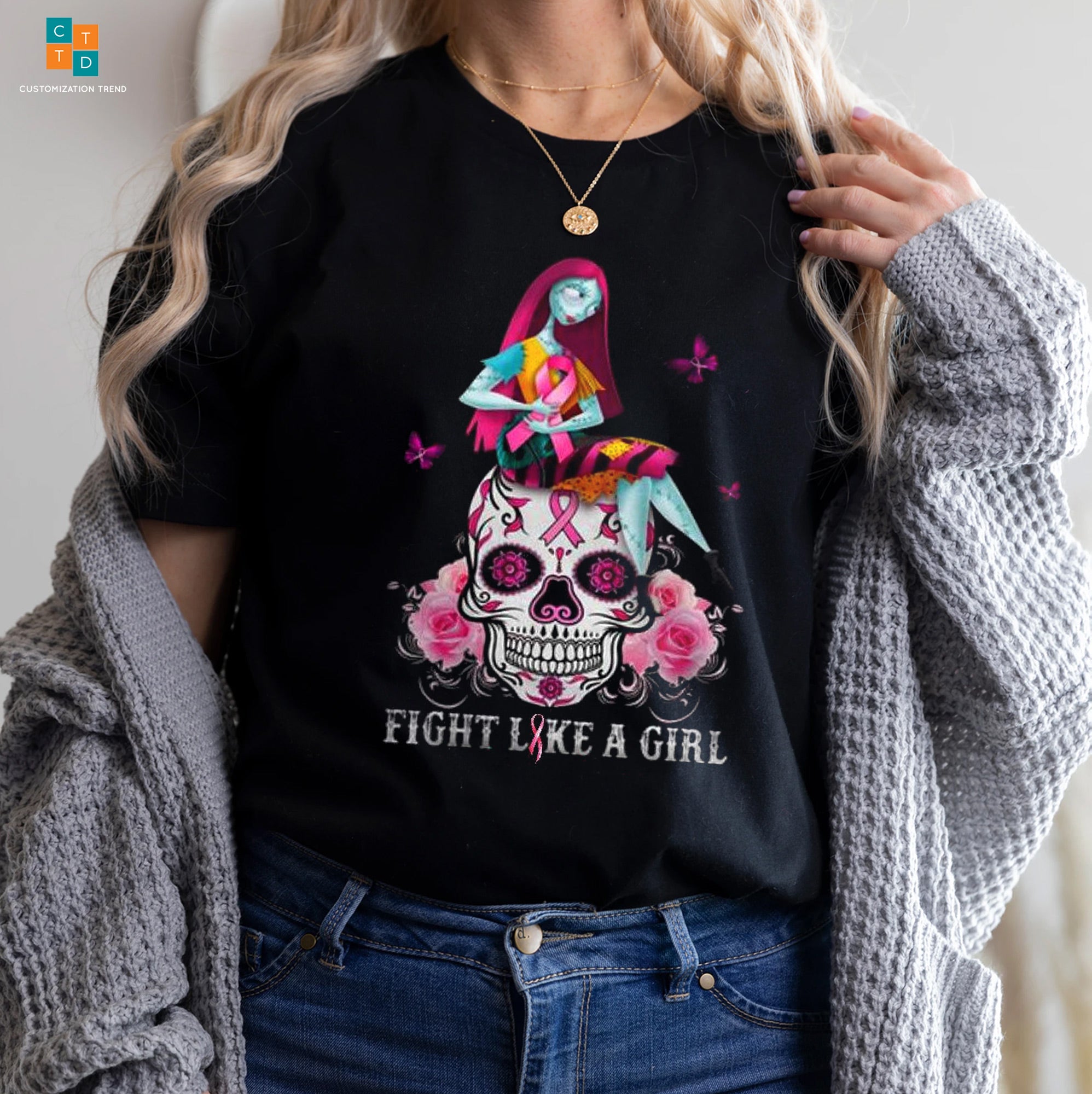 Breast Cancer Awareness Skullcap Fight Like A Girl Hoodie, Shirt