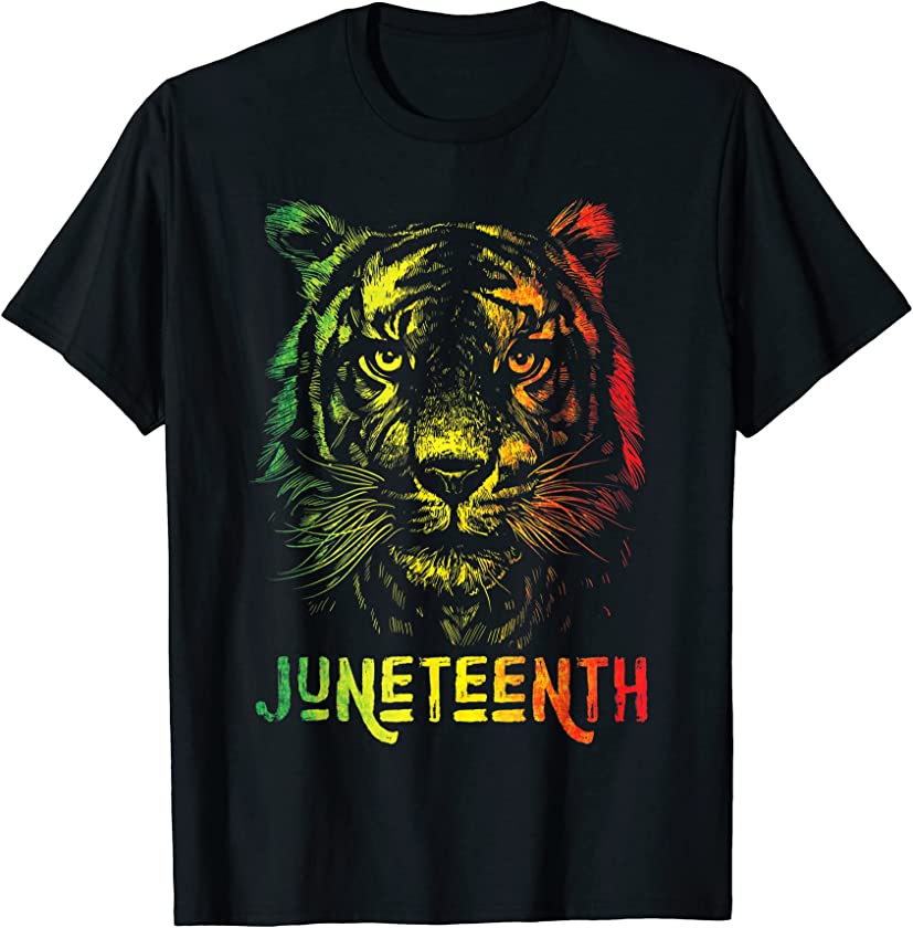 Tiger Juneteenth Cool Black History African America Flag Tee T-Shirt