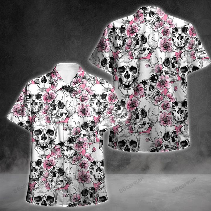 Skull Pink Flowers Hawaiian Summer Aloha Gift For Ha75430