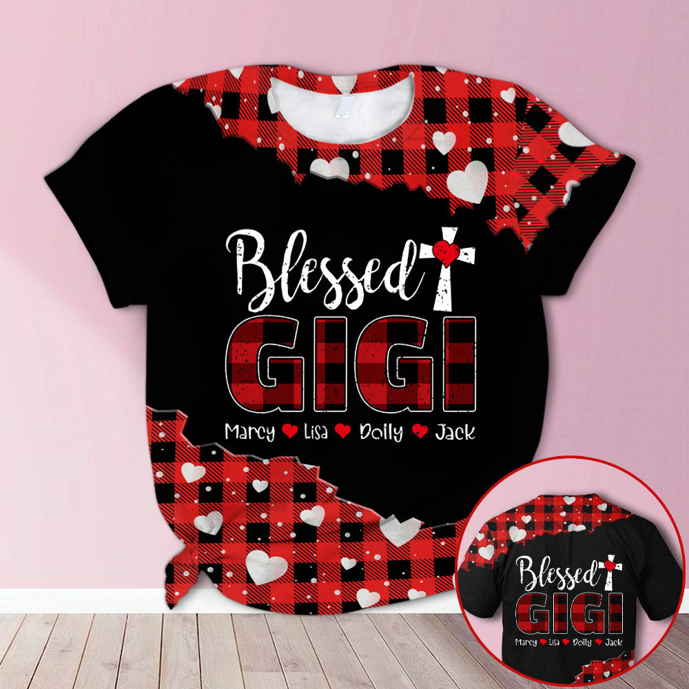 Personalized Blessed Gigi With Grandkids Red Plaid All Over Print Shirts, 3D Shirts For Grandma Hn98 Do99