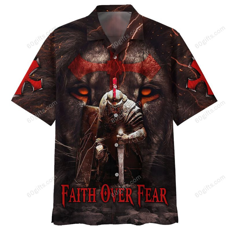 3D Jesus Hawaiian Shirt, Hoodie, Zip Hoodie, Hoodie Dress, Sweatshirt Faith Lion And Templar Knight Warrior Christian All Over Print