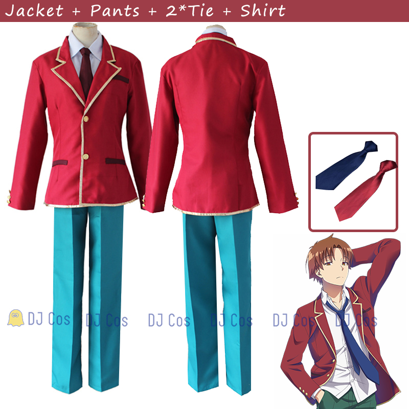 Anime Classroom of The Elite Ayanokouji Kiyotaka Cosplay Costume Short Wig School Uniform Red Jacket Tie Pants Suit Men alx