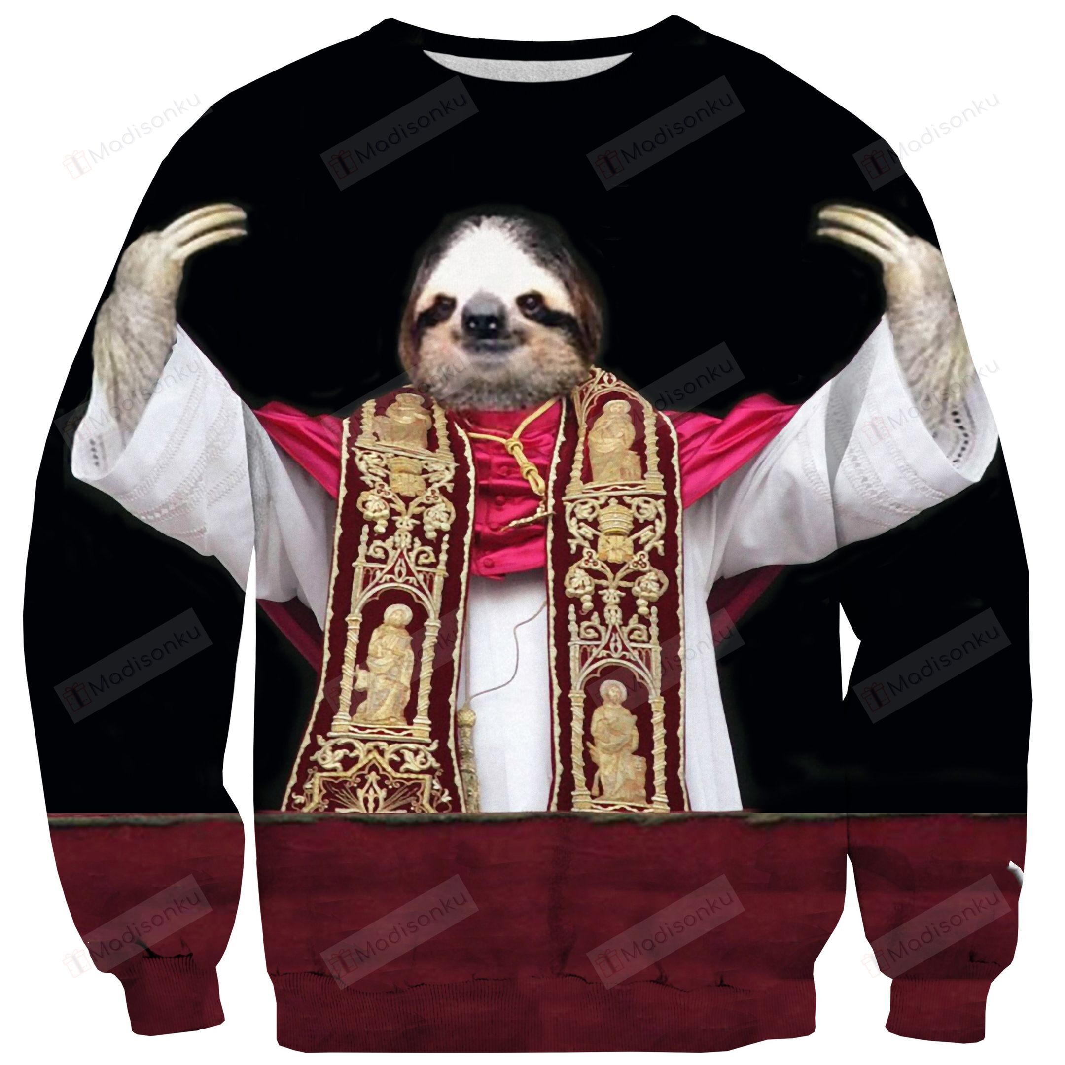 Sloth Pope Ugly Christmas Sweater, All Over Print Sweatshirt