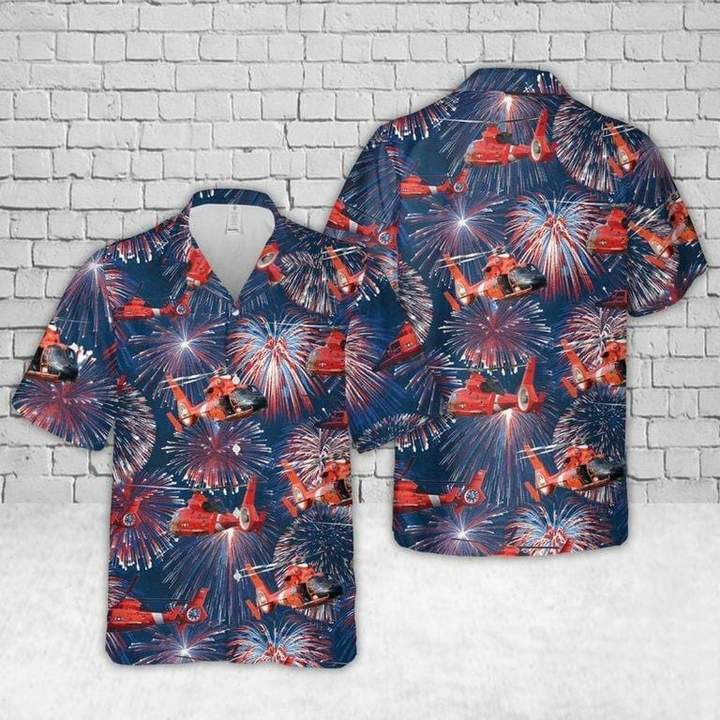 Guard Eurocopter MH-65 Dolphin Helicopter Fireworks Hawaiian Shirt | Unisex | Adult | HW4473