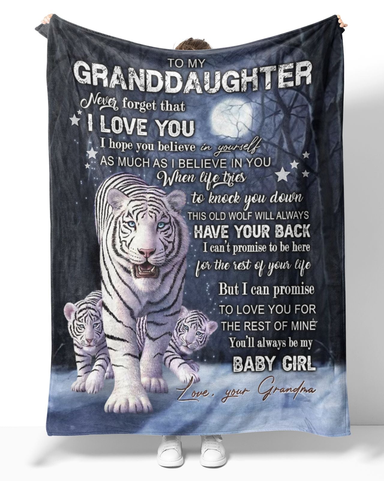 To My Granddaughter White Tiger Blanket From Grandma, To My Granddaughter Never Forget That I Love You White Tiger Blanket Gifts For Granddaughter