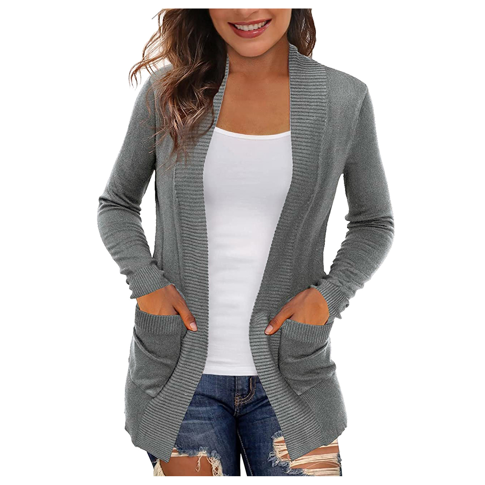 Solid Women’s Cardigans With Pockets Casual Lightweight Open Front Cardigan Sweaters Winter Clothes Women Black Кардиган Женский alx