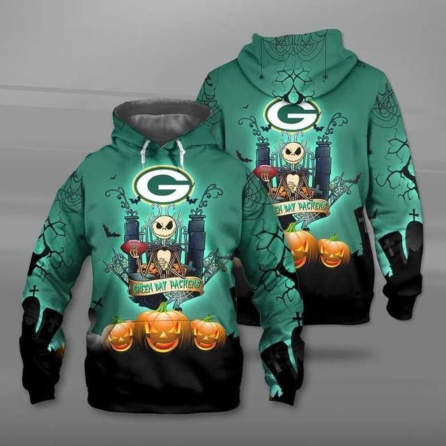 Green Bay Packers Football Halloween 3D Hoodies Hooded Pocket Pullover