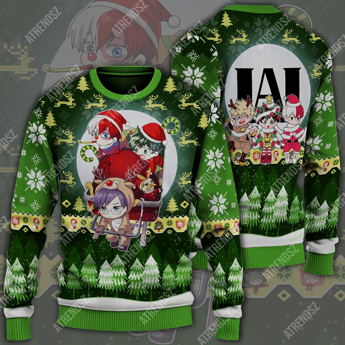 Unifinz My Hero Academia Sweater Midoriya Izuku Todoroki Shouto Tenya Iida Green Ugly Sweater 2022