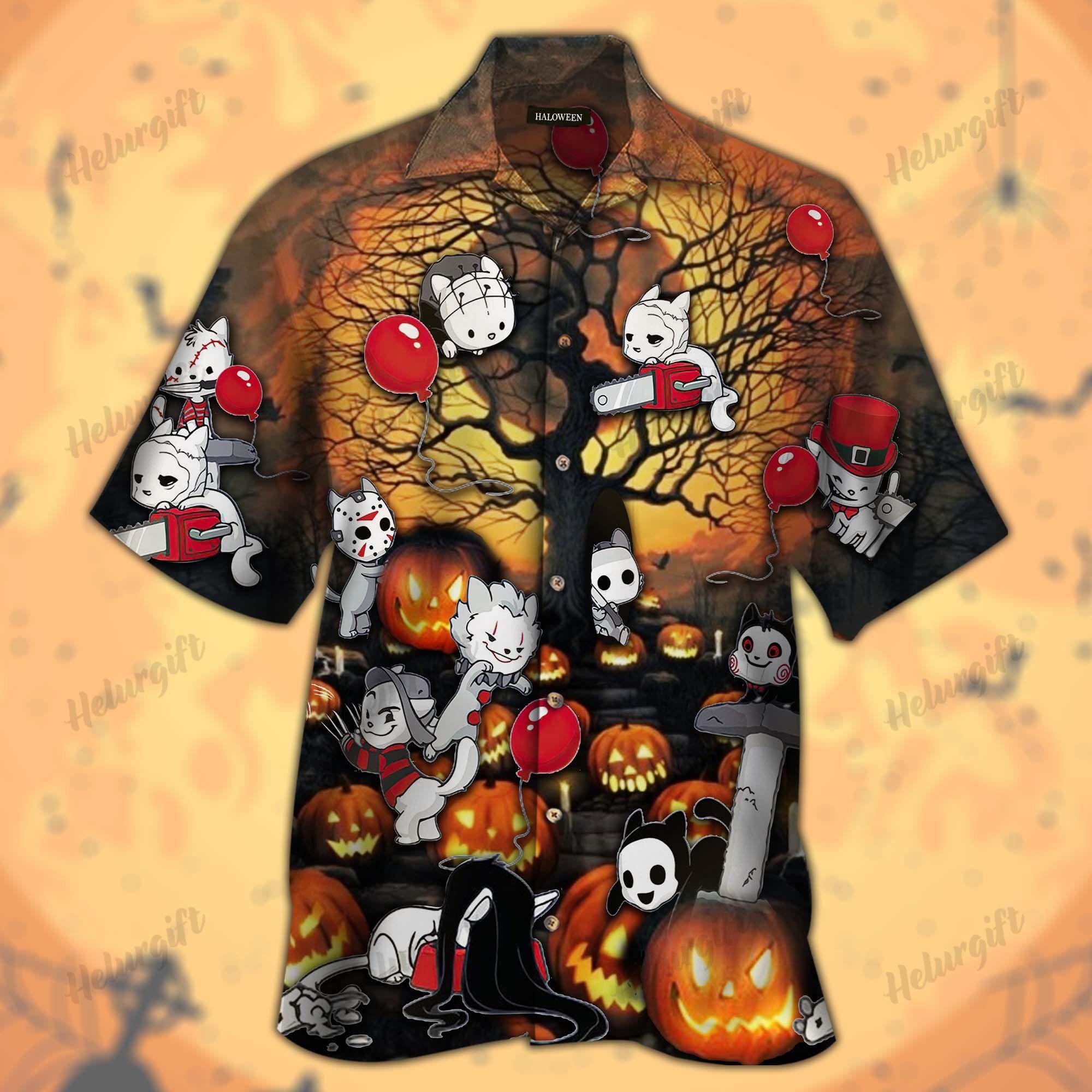 Horror Cat Halloween Hawaiian Aloha Short Sleeve Shirt Ha95328