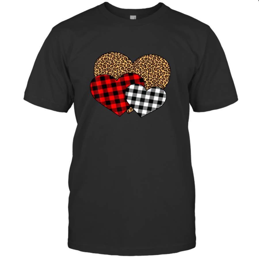 Buffalo Red Black Plaid And Leopard Hearts Valentine Day T shirt