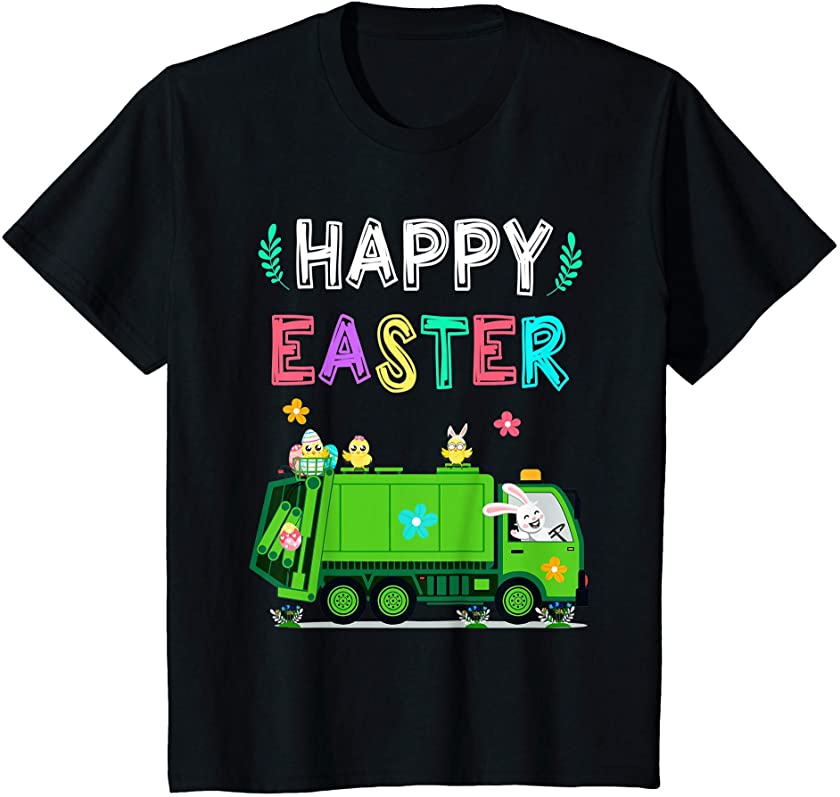 Kids Happy Easter Bunny Garbage Truck Easter Egg Hunt Boys Kids T-Shirt