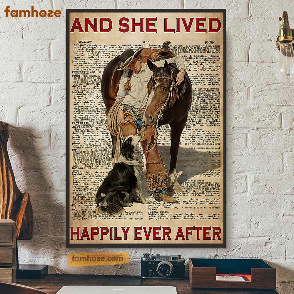 Horse Poster & Canvas, And She Lived Happily Ever After, Cowgirl Canvas Wall Art, Poster Gift For Horse Lovers