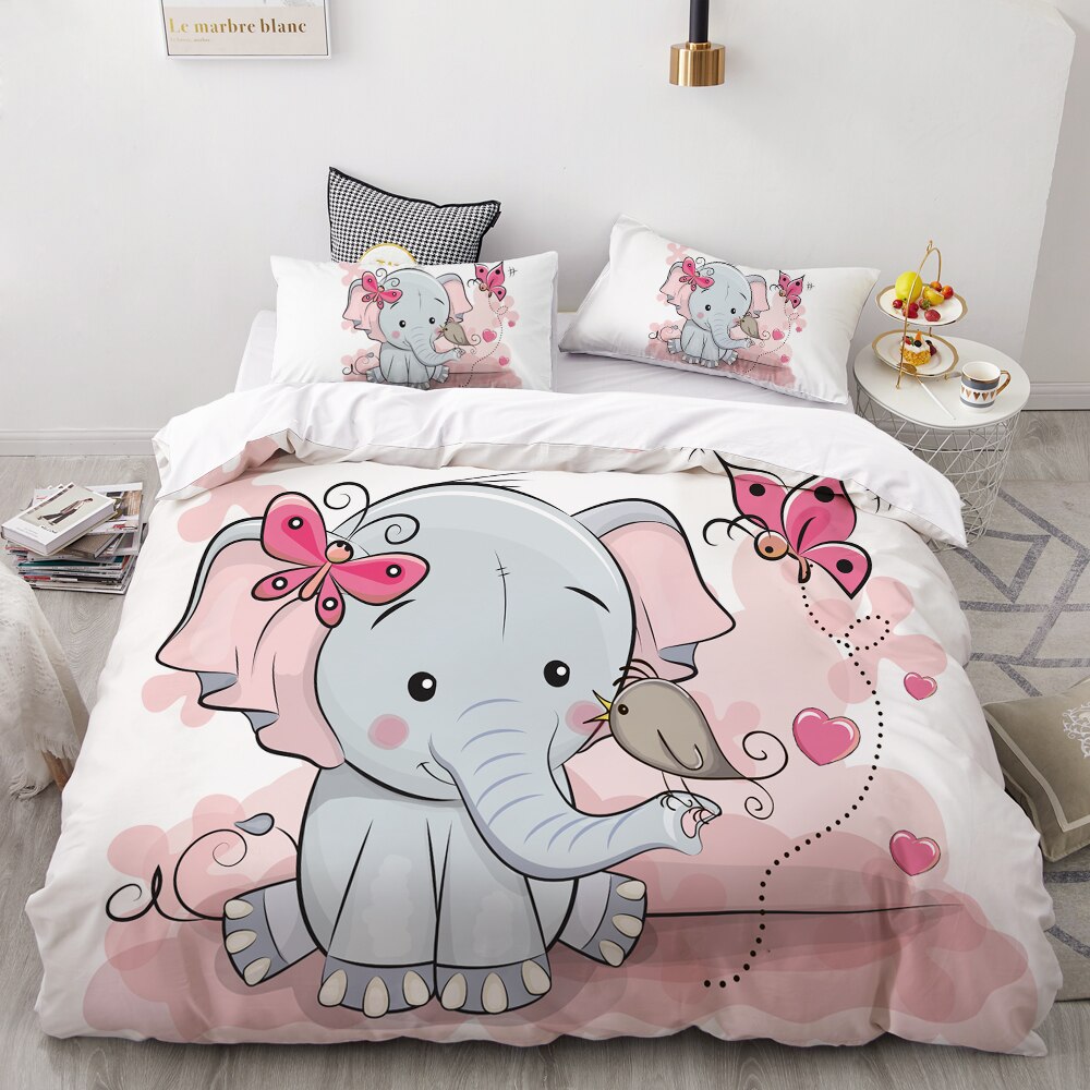 3D Cartoon Bedding Set Elephant Duvet Cover Set Cute Bed Custom Quilt Cover Set For S Ping