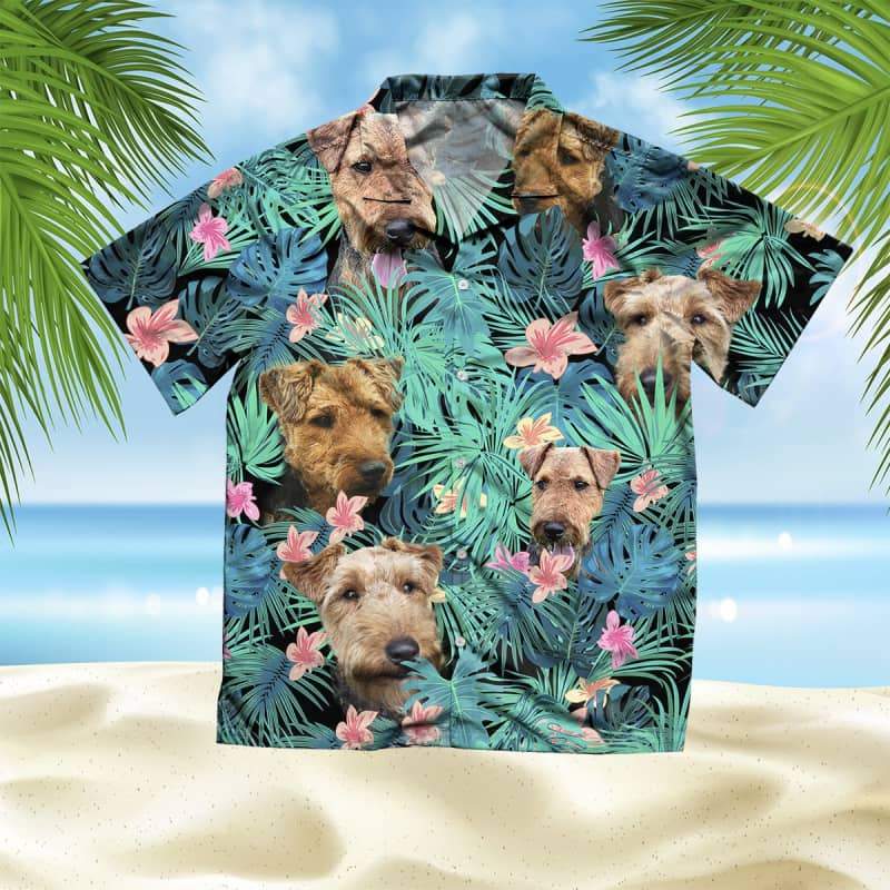 Welsh Terrier Hawaiian Shirt, Dog Summer Leaves Hawaiian Shirt, Unisex Print Aloha Short Sleeve Casual Shirt