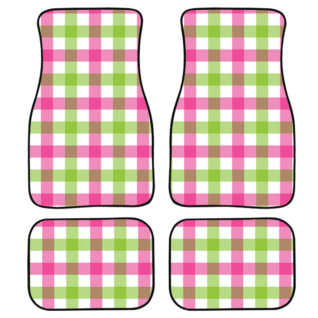 White Pink And Green Buffalo Plaid Print Front And Back Car Floor Mats, Front Car Mat