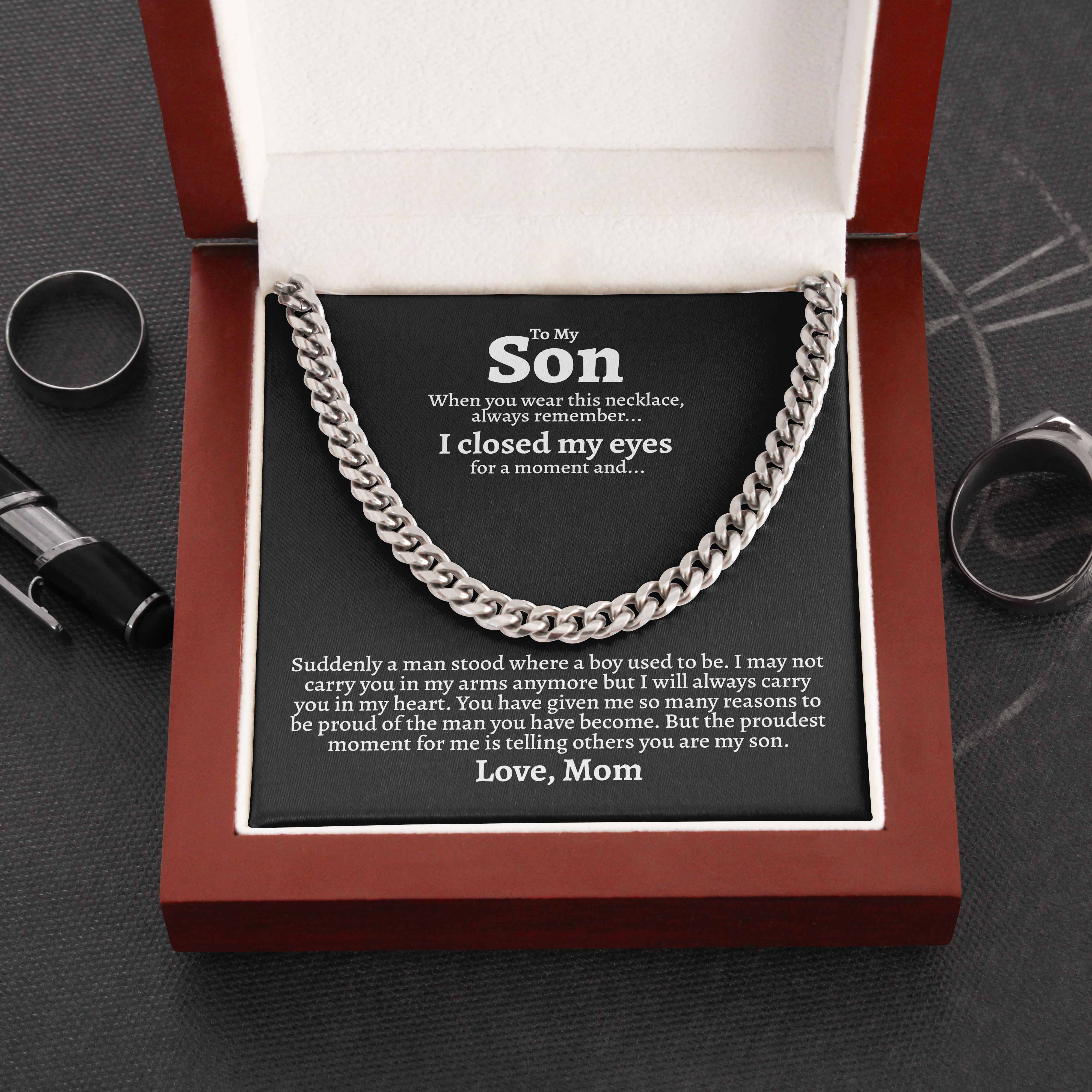 To My Son Necklace I Will Always Carry You In My Heart Love, Mom Cuban Link Chain Necklace Lx340M