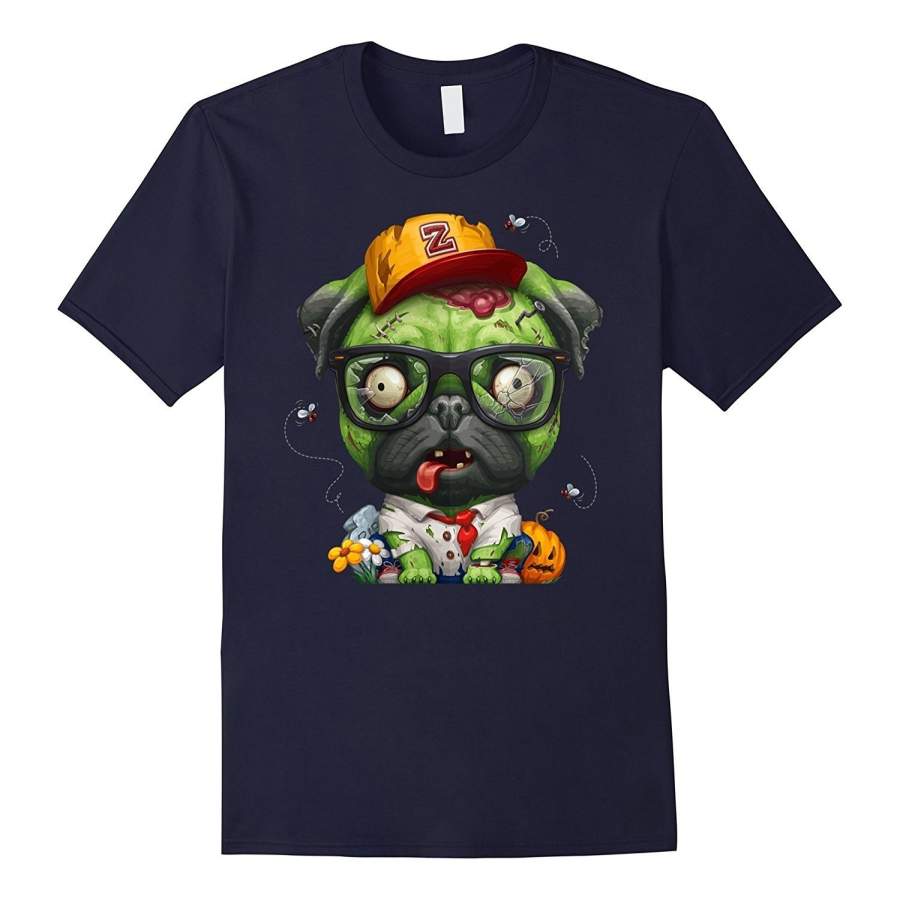 Zombie Pug Halloween T-Shirt Men Cotton T-Shirt Round Neck T-Shirts