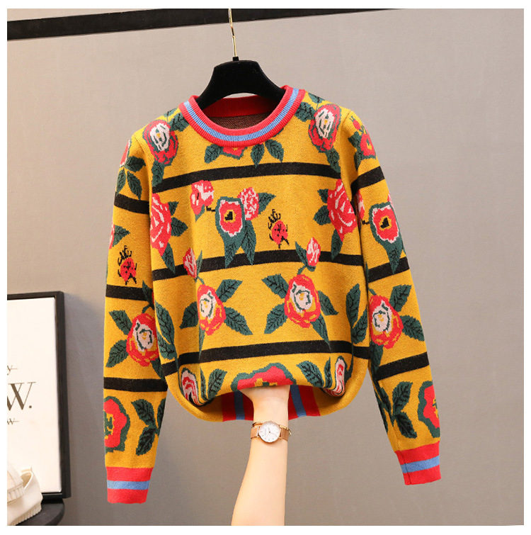 Xisteps Knitted Women Pullovers Sweater Long Sleeve O Neck Flower Embroidery Female Jumper 2020 Autumn Winter Streetwear Ladies alx