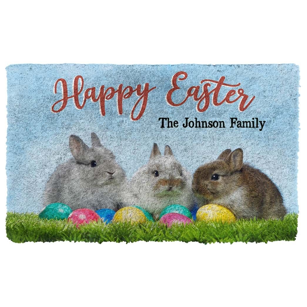 Gearhumans 3D Easter Day Bunny Custom Name Doormat