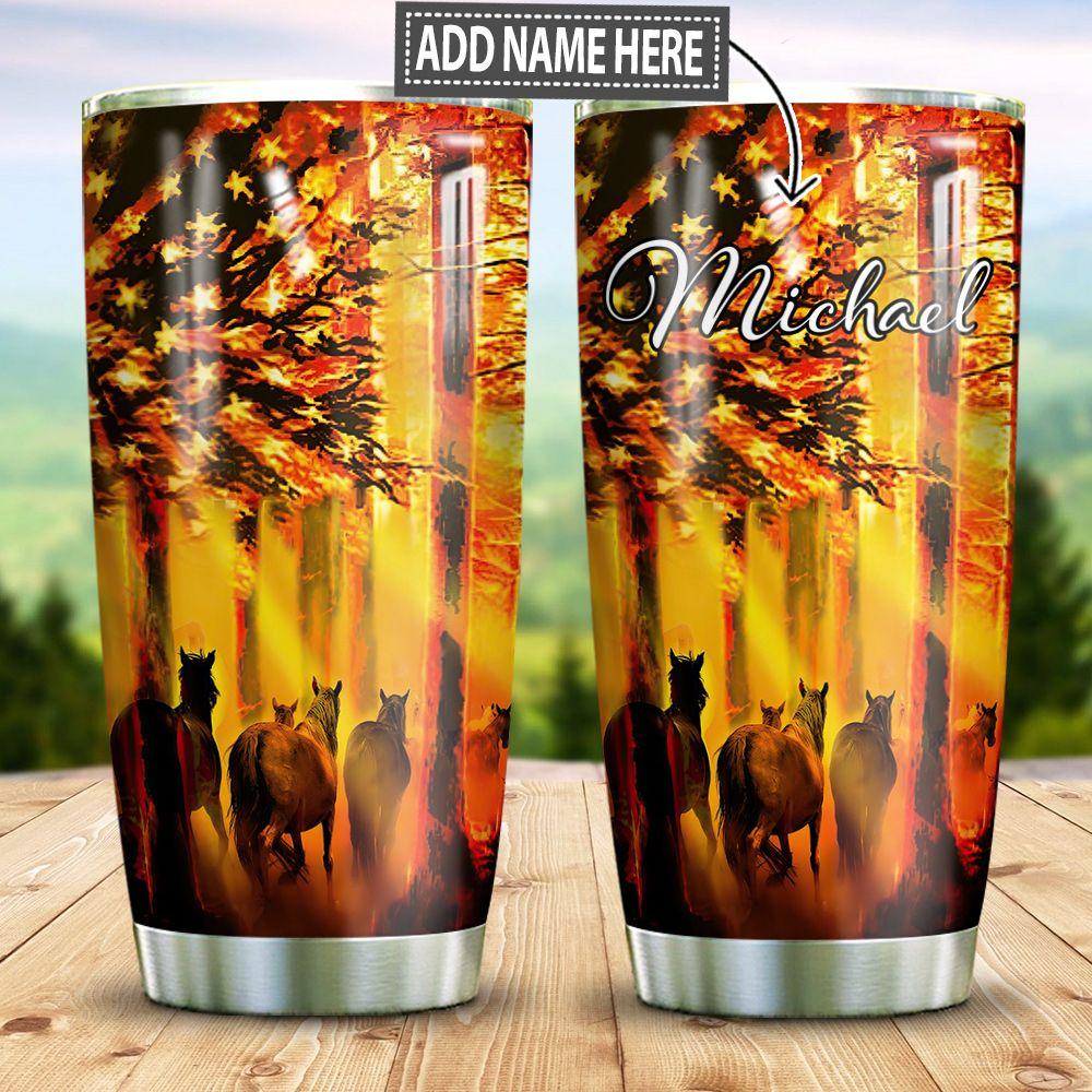 Horse Tumbler, Horse Personalized Stainless Steel Tumbler, Sunshine Flag America, Horse Tumbler, Tumbler Gifts For Horse Lovers