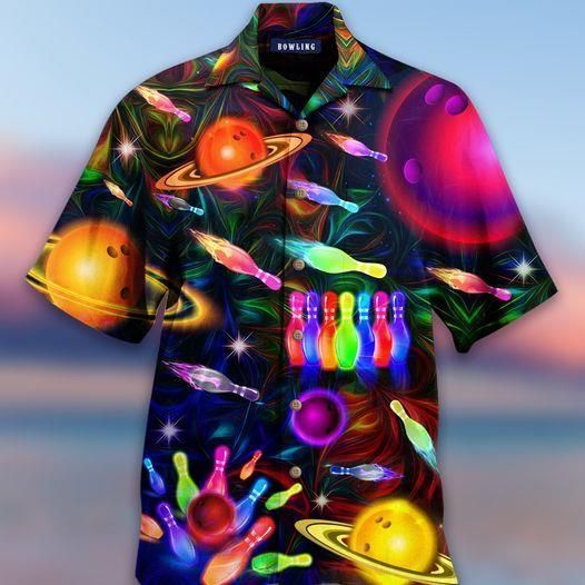 Order Bowling In Space Colorful Light Hawaii Aloha Shirts Ha59837