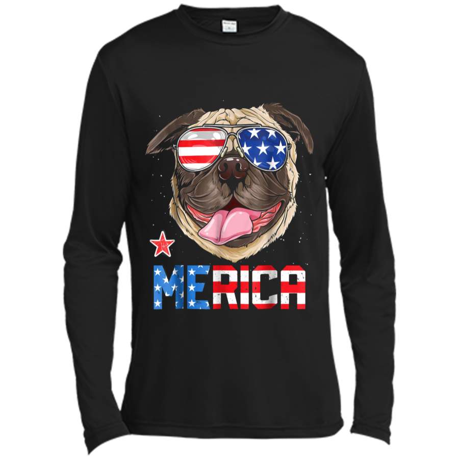 Pug Merica 4th of July T shirt Men Kids Boys Girls Dog Puppy Long Sleeve Moisture Absorbing Shirt