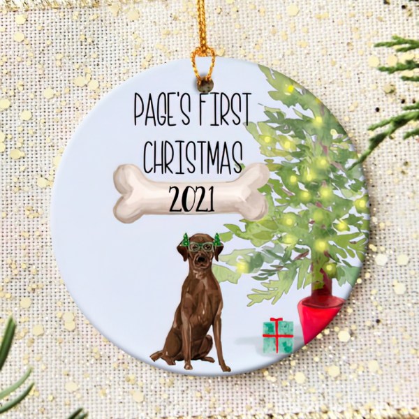 Personalized Brown Labrador Puppy’S First Christmas Ornament, Brown Labrador Ornament