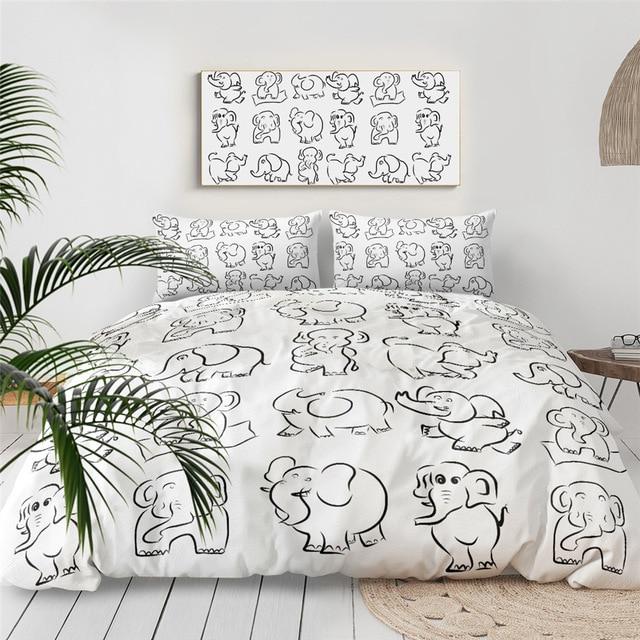 Hand Drawing Elephant 3 Pieces Quilted Comforter Set